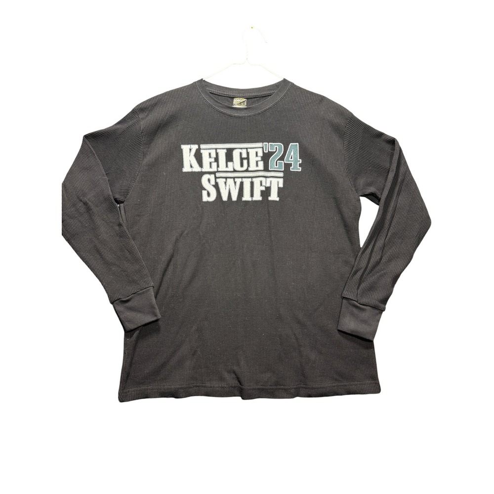 Gemrock Waffle Knit Shirt Mens L Black Kelce Swift 24 Graphic Long Sleeve